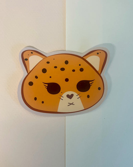 Kawaii jaguar face sticker on a white background